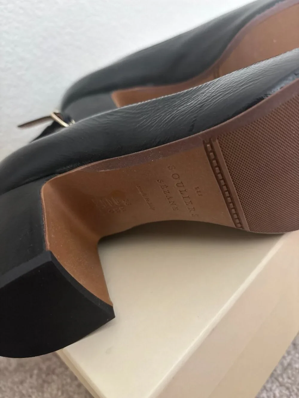 NEW Sezane Marcy Mary Jane Heels Sz 38 Black Goat Patent Leather